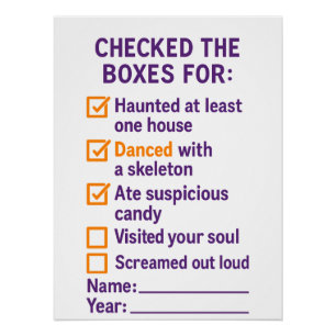 Poster Liste de contrôle d'Halloween - Boîtes vérifiées É