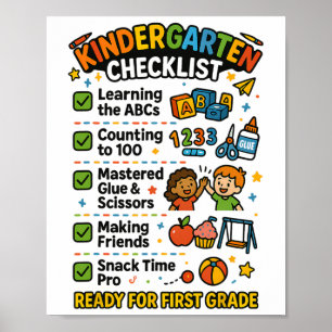 Poster Liste de contrôle maternelle drôle garçon fille pr