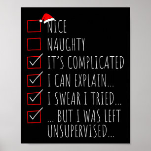 Poster Liste de Noël drôle Nice Naughty je peux expliquer