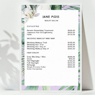 Poster Liste de prix aquarelle tropicale Salon Moderne