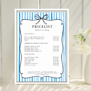 Poster Liste de prix Arc-en-ciel vintage à rayures blanch