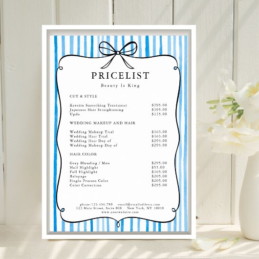 Poster Liste de prix Arc-en-ciel vintage à rayures blanch