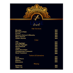 Poster Liste de Prix Coiffeur Élégant et Raffiné