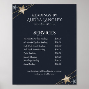 Poster Liste de prix de médium psychique, lecteur de taro