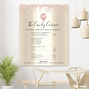 Poster Liste de Prix de Menu de Dessert avec Gouttes de P
