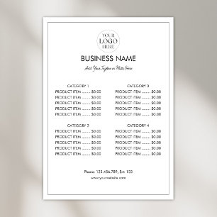 Poster Liste de prix de menu moderne avec logo d'entrepri