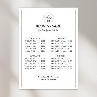 Poster Liste de prix de menu moderne avec logo d'entrepri