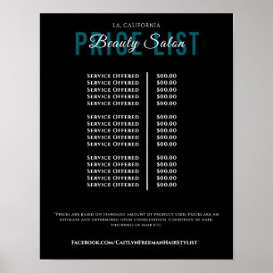 Poster Liste de Prix de Salon de Beauté Élégant Moderne