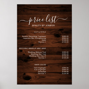 Poster Liste de prix de salon de beauté élégant moderne