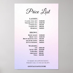 Poster Liste de Prix de Salon de Beauté Élégant Moderne
