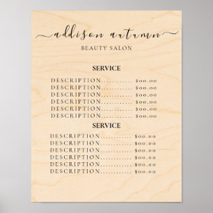 Poster Liste de Prix de Salon de Beauté Élégant Moderne