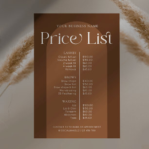 Poster Liste de prix de Salon de Coiffure Moderne Boho Te