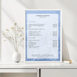 Poster Liste de prix de salon moderne pailleté bleu