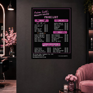Poster Liste de Prix des Services de Salon de Beauté Mode
