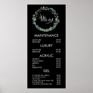Poster Liste de Prix du Menu du Salon de la Couronne Flor