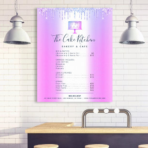 Poster Liste de prix du menu Glitter Drips de Purple Cake