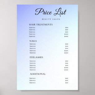 Poster Liste de prix du salon de beauté élégant moderne