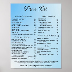 Poster Liste de prix du salon de beauté élégant moderne