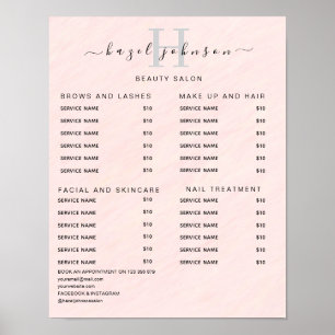 Poster Liste de prix du salon de beauté élégant moderne