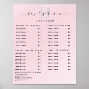 Poster Liste de prix du salon de beauté élégant moderne