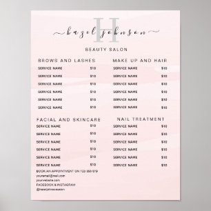 Poster Liste de prix du salon de beauté élégant moderne