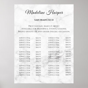 Poster Liste de prix du salon de beauté vintage