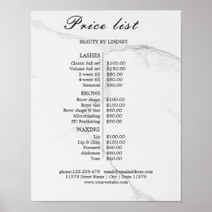 Poster Liste de prix du salon de beauté Vintage