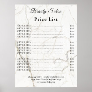 Poster Liste de prix du salon de beauté Vintage