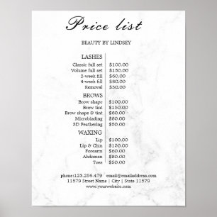 Poster Liste de prix du salon de beauté Vintage