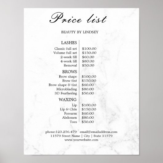 Poster Liste de prix du salon de beauté Vintage (Devant)