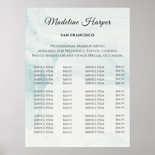 Poster Liste de prix du Salon de beauté Vintage (Devant)