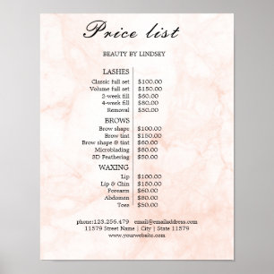 Poster Liste de prix du salon de beauté vintage