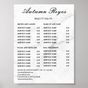 Poster Liste de prix du salon de beauté Vintage