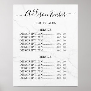 Poster Liste de prix du salon de beauté Vintage
