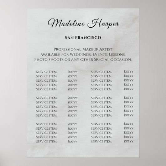 Poster Liste de prix du Salon de beauté Vintage (Devant)