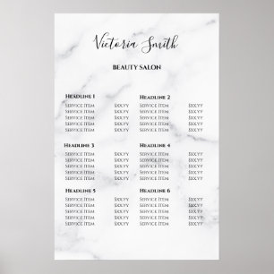 Poster Liste de prix du salon de beauté Vintage