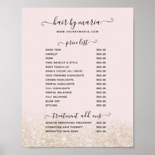 Poster Liste de prix du salon de coiffure Blush Pink et G