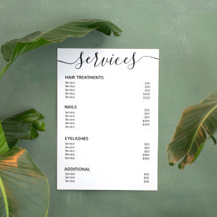 Poster Liste de prix du salon élégant moderne blanc Menu