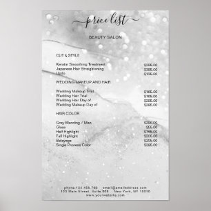 Poster Liste de prix du salon Modern Silver Glitter