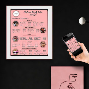Poster Liste de prix du Salon & Spa Modern Pink Add Logo
