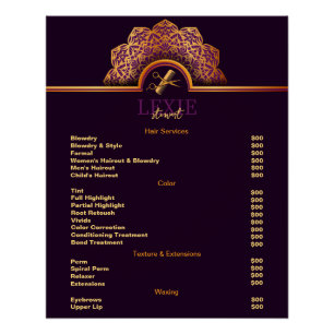 Poster Liste de prix Elegant et Classy Hair Stylist