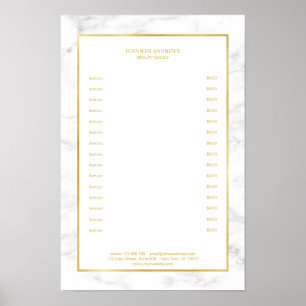Poster Liste de prix élégante en marbre blanc or