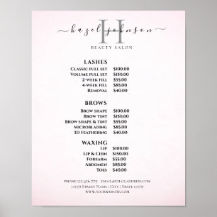 Poster Liste de prix élégante et moderne pour salon de be