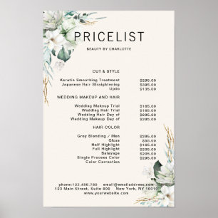 Poster Liste de prix Fleurs Blanches Élégantes Modernes B