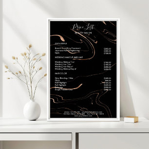 Poster Liste de prix Marbre Moderne Noir Rosé Or