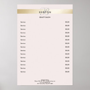 Poster Liste de prix rayée or rose Monogramme élégant 