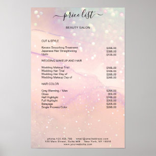 Poster Liste de prix Salon Pailleté Marbre pêche moderne