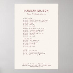 Poster Liste de prix simple moderne, professionnel, salon