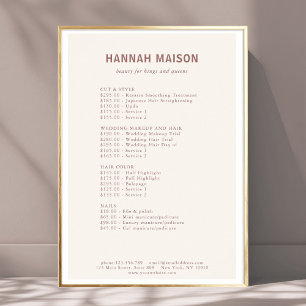 Poster Liste de prix simple moderne, professionnel, salon