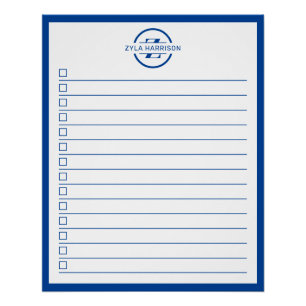 Poster Liste de tâches à faire avec monogramme bleu moder
